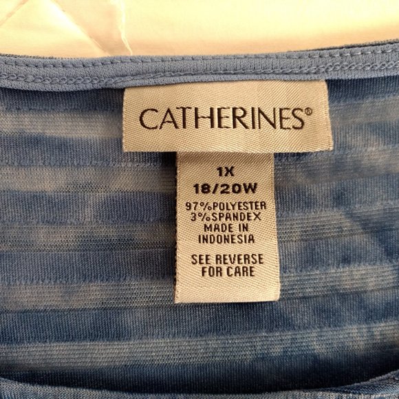 CATHERINES Blouse 1X 18-20W Plus Blue Chinelle Scoop Neck 3/4 Sleeve - Picture 8 of 11